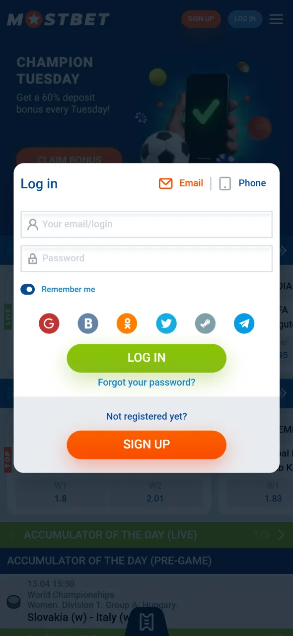 Sign in to your account on Mostbet app and explore features.