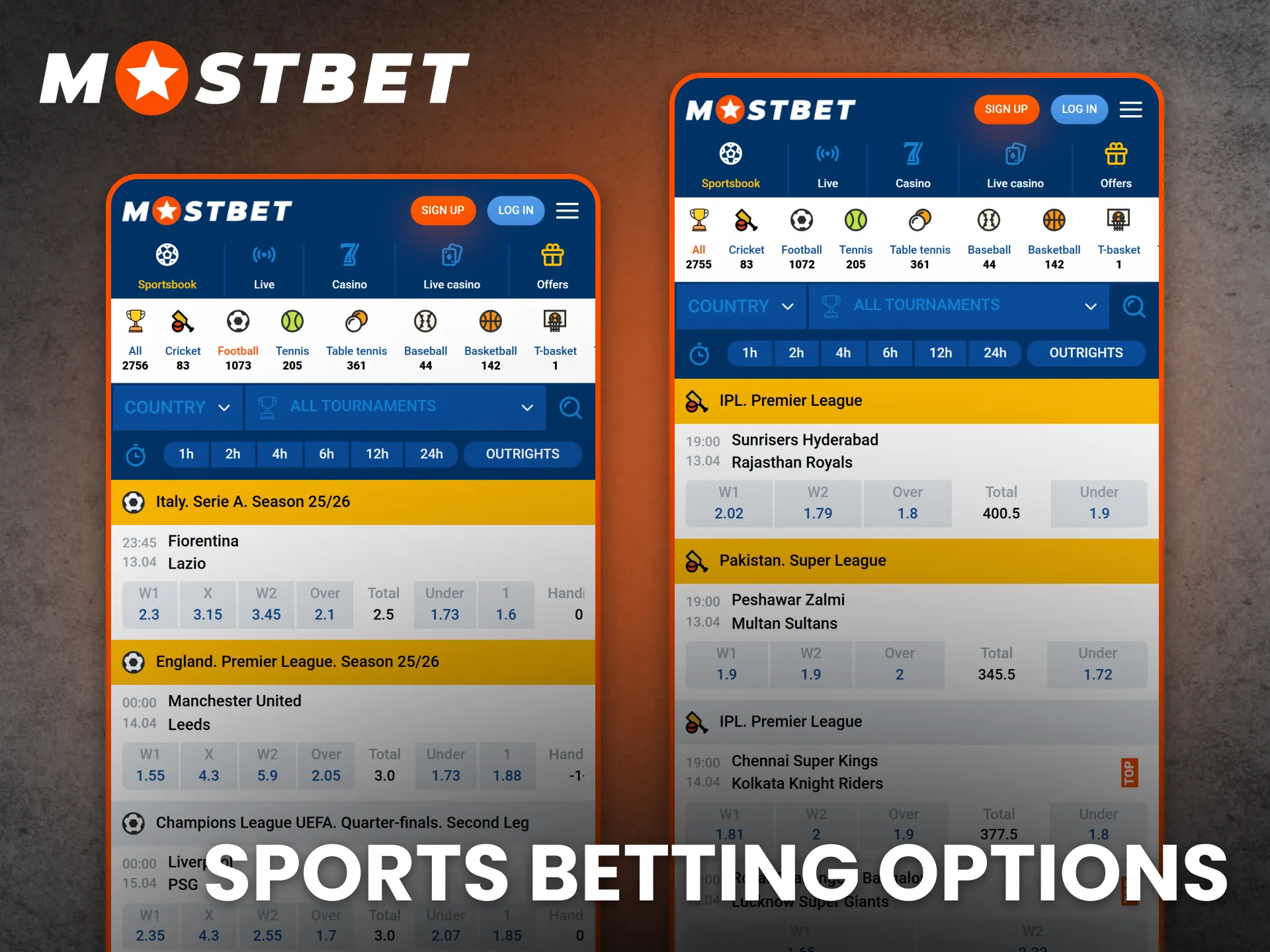 Browse sports betting options on Mostbet app with wide selections.