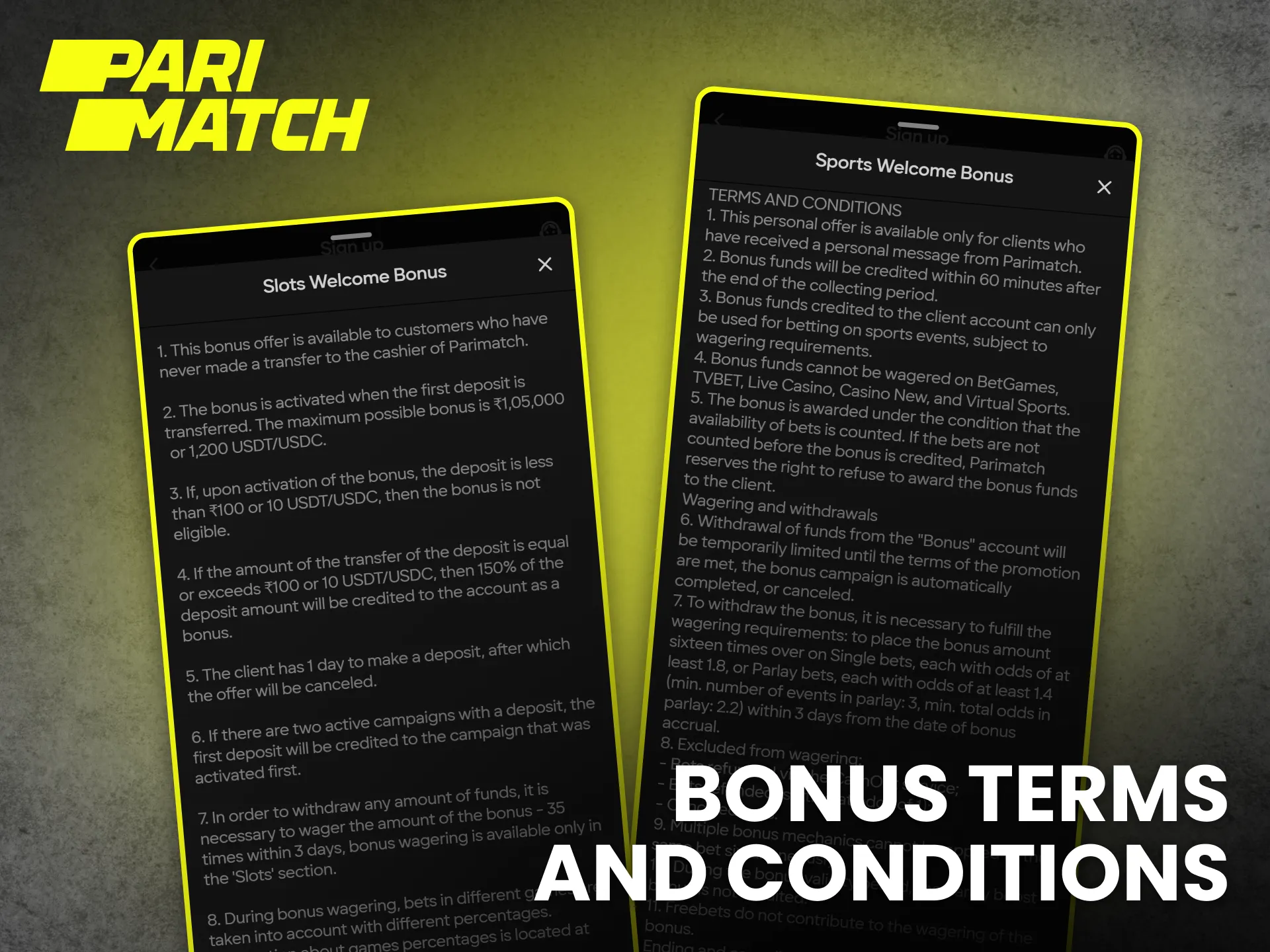Parimatch app bonus terms and conditions in India explain wagering rules.