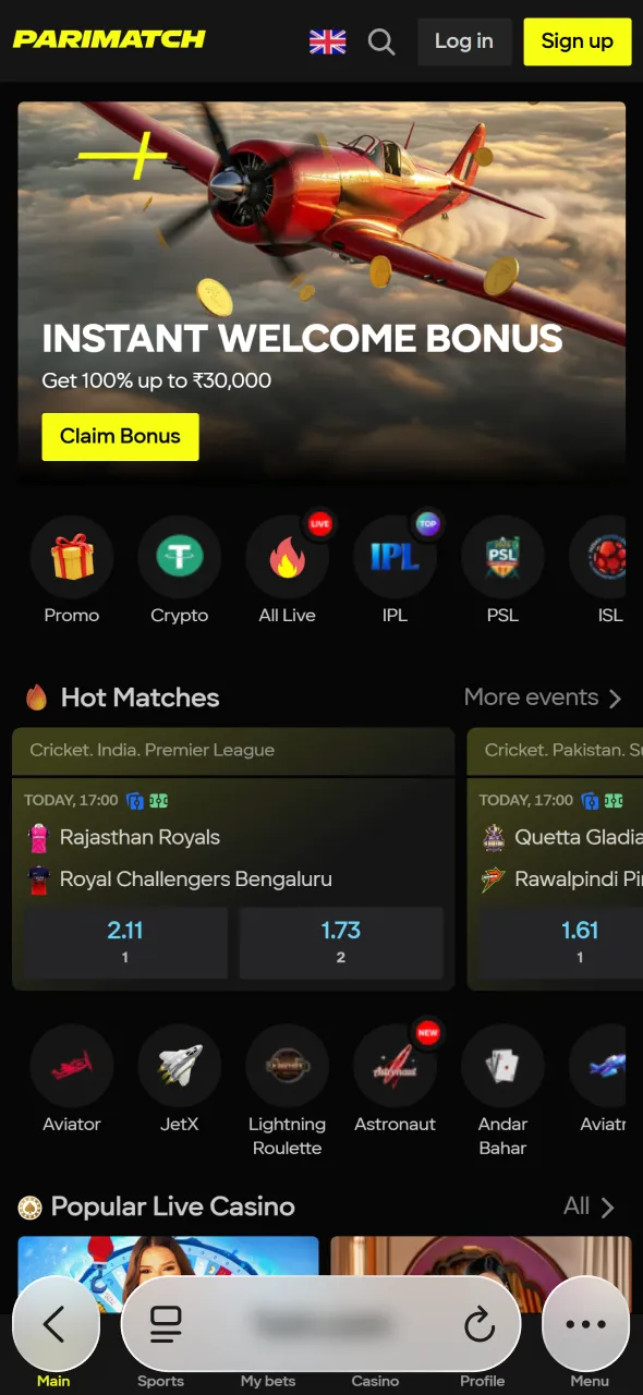 Visit Parimatch website in India to access the iOS version of the app.