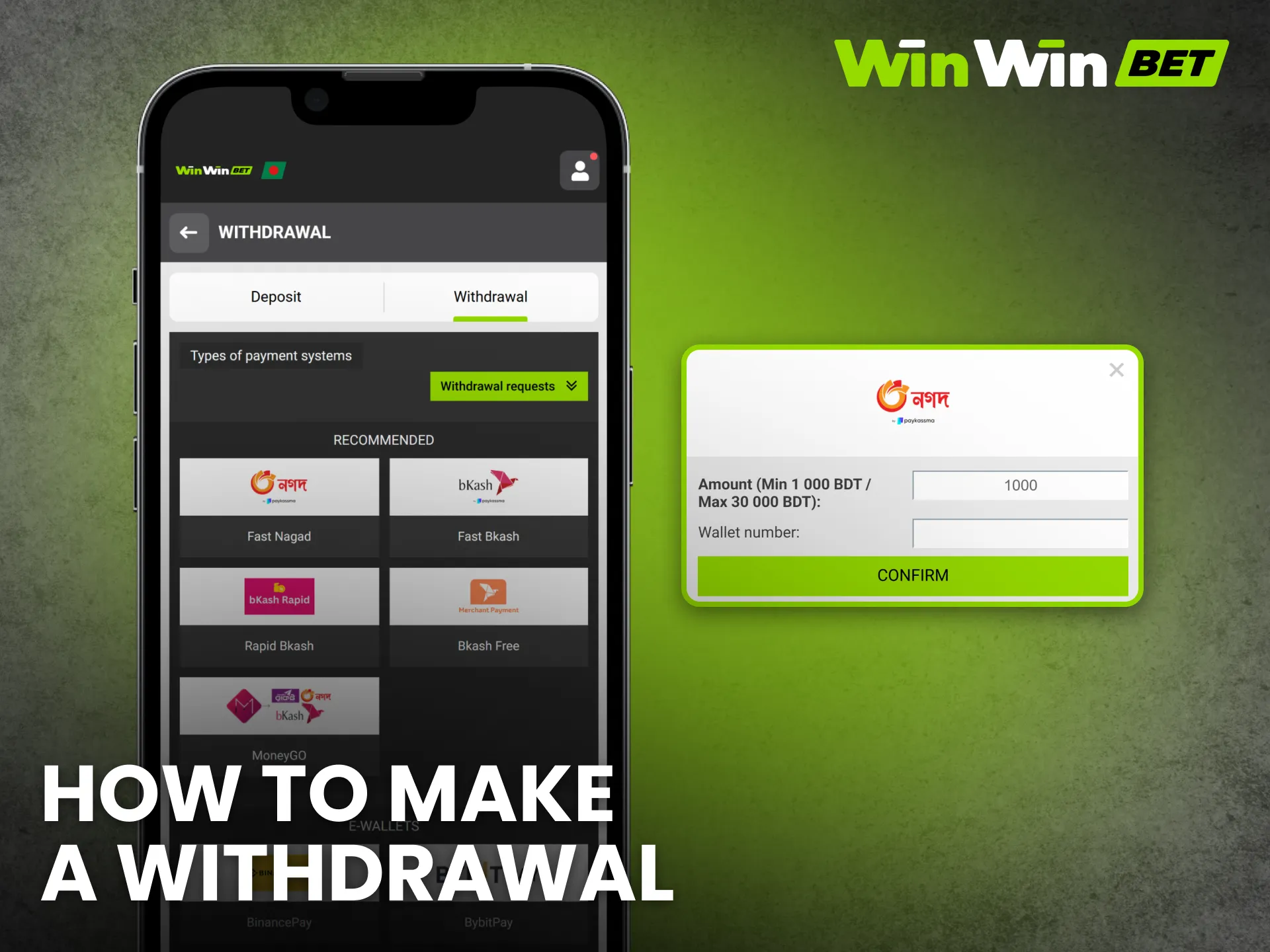 Request a withdrawal on WinWin app and receive winnings quickly.