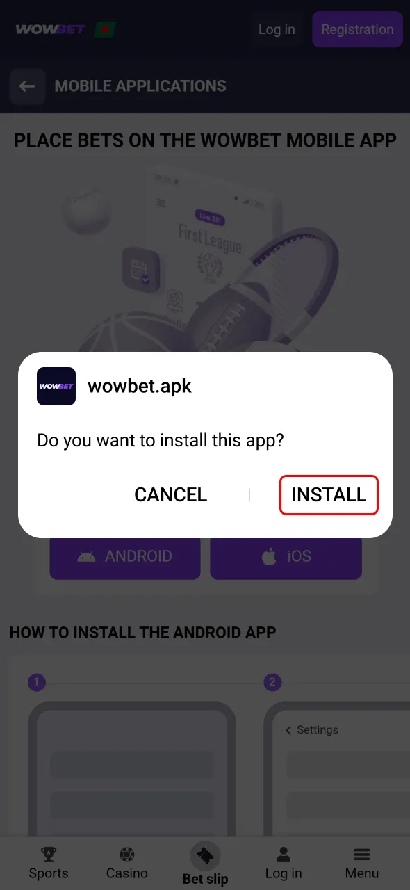 Install Wowbet app on Android and enjoy smooth gameplay instantly.